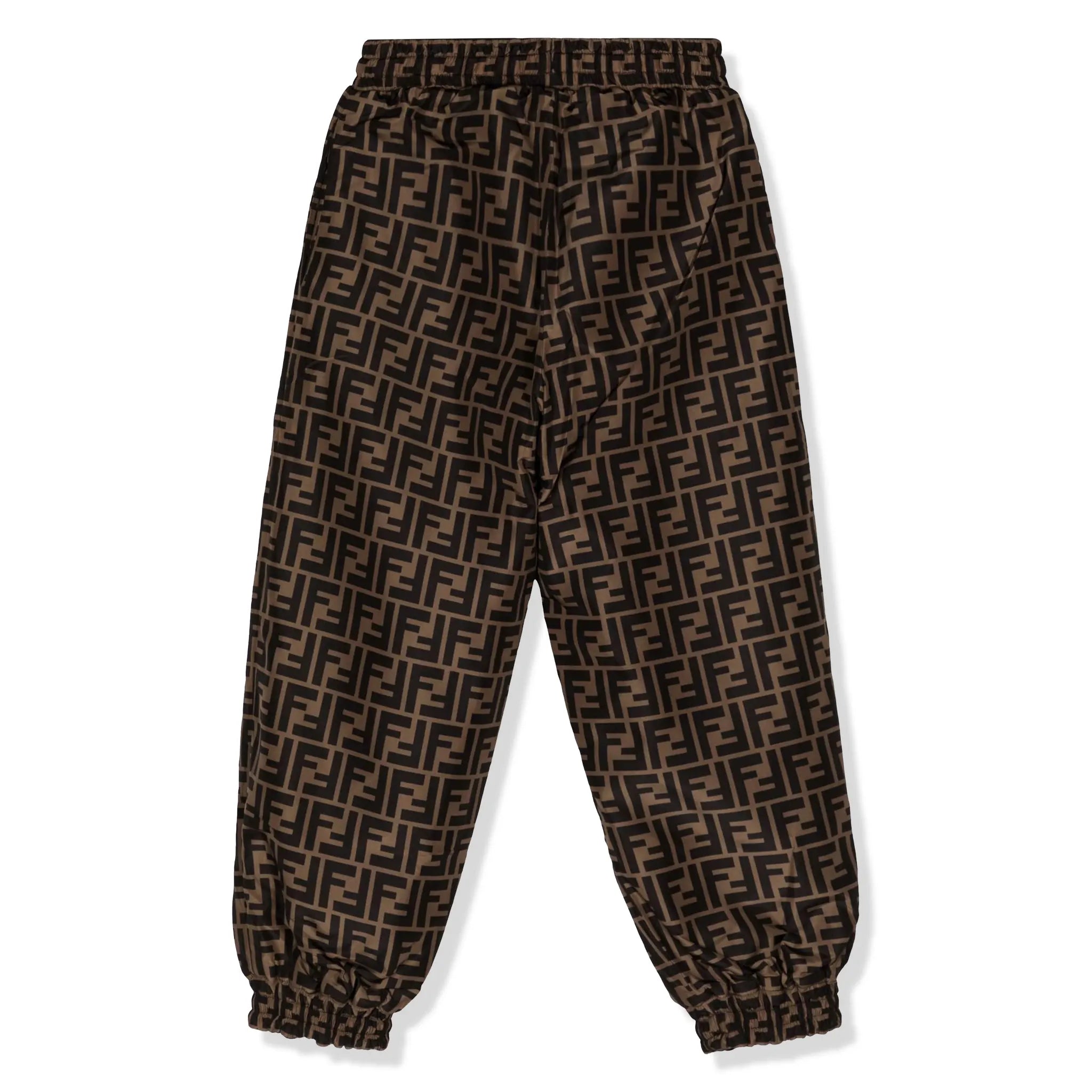 Back View of Fendi FF Logo Kids Brown Sweatpants FENA4094372258